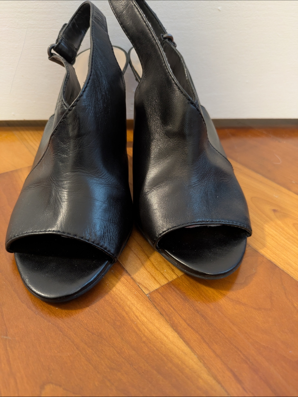 Women's Black Open-Toe Slingback Heels